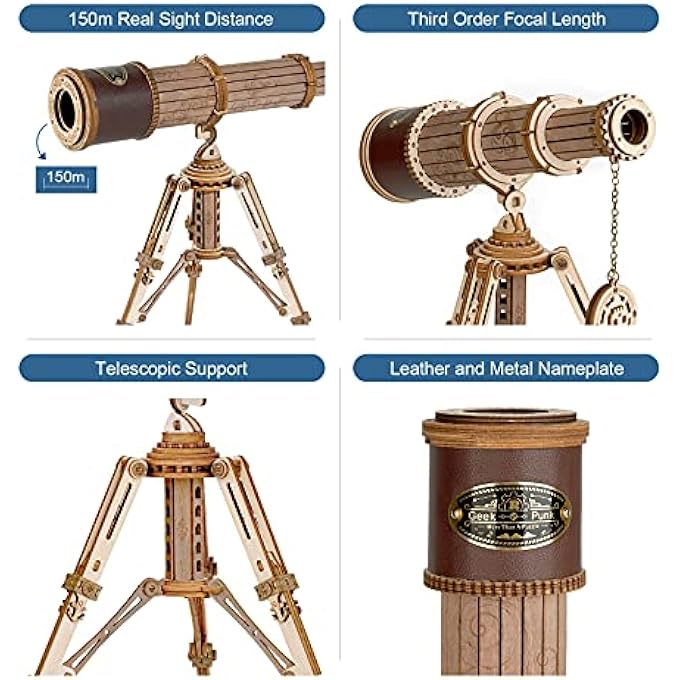 3D WOODEN TELESCOPE PUZZLE KIT FOR ADULTS & DIY ENTHUSIASTS - BEGINNER SKILL LEVEL, UNISEX, WOOD COLOR - Image 3